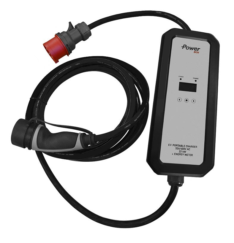 Chargeur portable voiture électrique réglable - Ratio PowerBox - type 2 - prise CEE - 22 kW - Triphasé - 6-32A